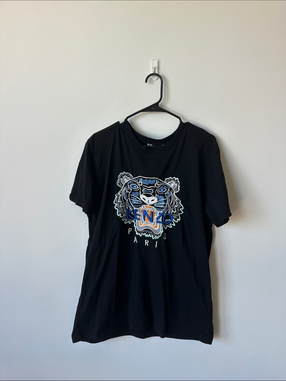 Kenzo Black Tee with Blue and Orange Tiger Patch